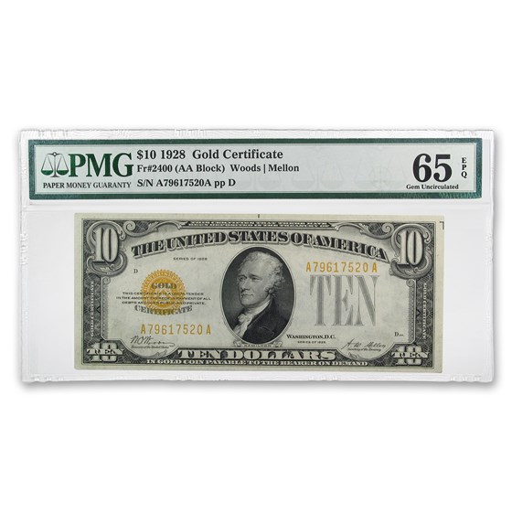 1928 $10 Gold Certificate CU-65 EPQ PMG (Fr#2400) 1928 $10 Gold Certificate CU-65 EPQ PMG (Fr#2400)
