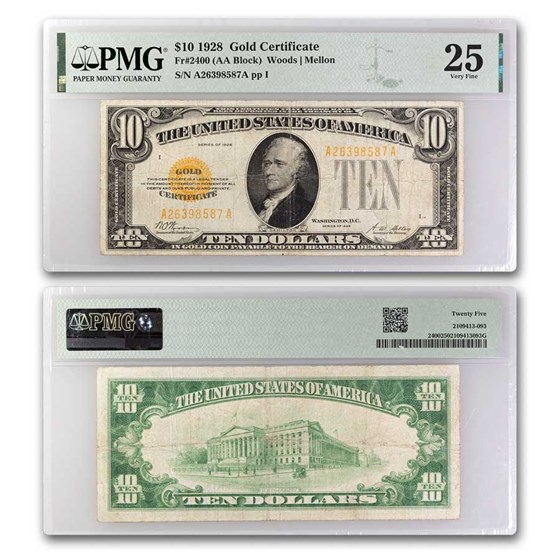 1928 $10 Gold Certificate VF-25 PCGS (Fr#2400) 1928 $10 Gold Certificate VF-25 PCGS (Fr#2400)