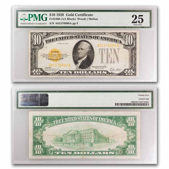 1928 $10 Gold Certificate VF-25 PMG (Fr#2400) 1928 $10 Gold Certificate VF-25 PMG (Fr#2400)