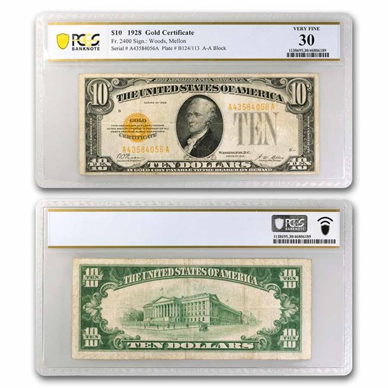 1928 $10 Gold Certificate VF-30 PCGS (Fr#2400) 1928 $10 Gold Certificate VF-30 PCGS (Fr#2400)
