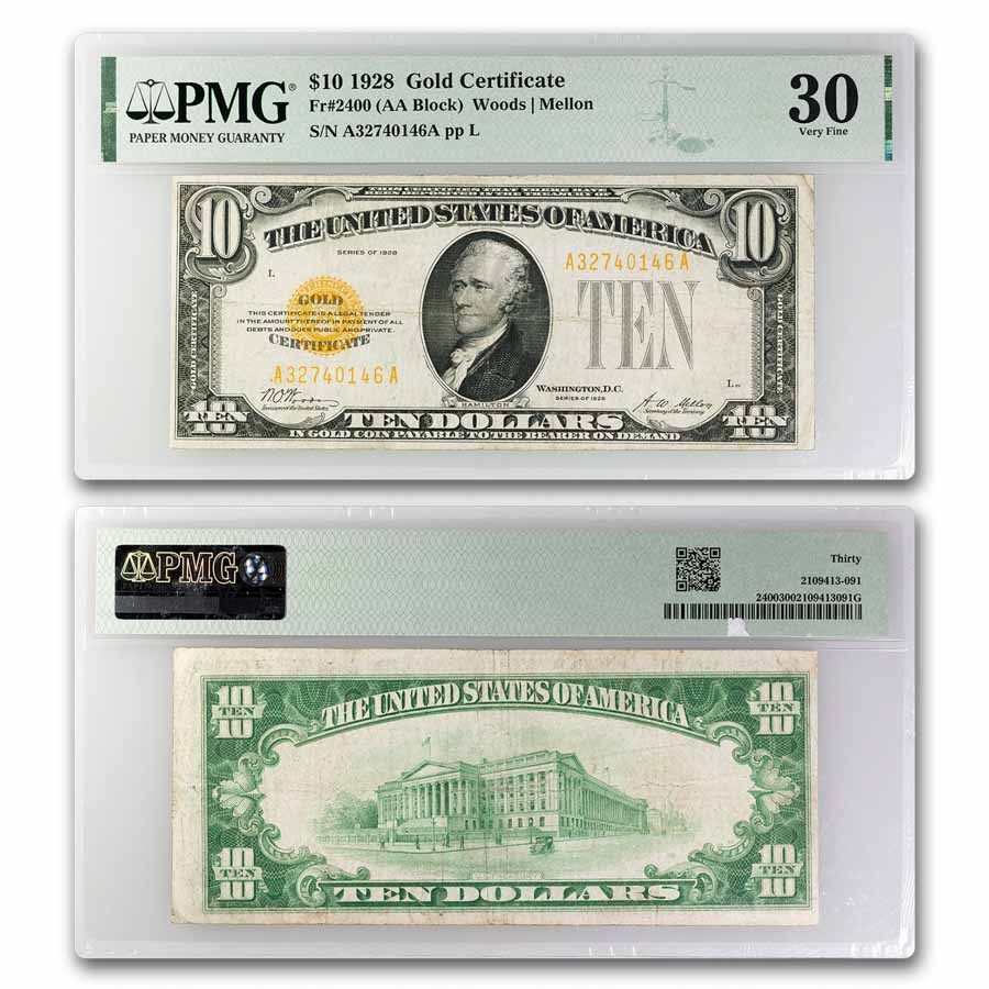 1928 $10 Gold Certificate VF-30 PMG (Fr#2400)