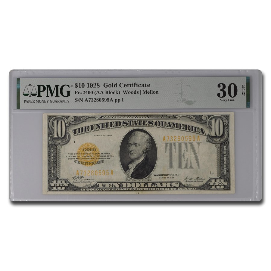 1928 $10 Gold Certificate VF-30 PMG (Fr#2400)