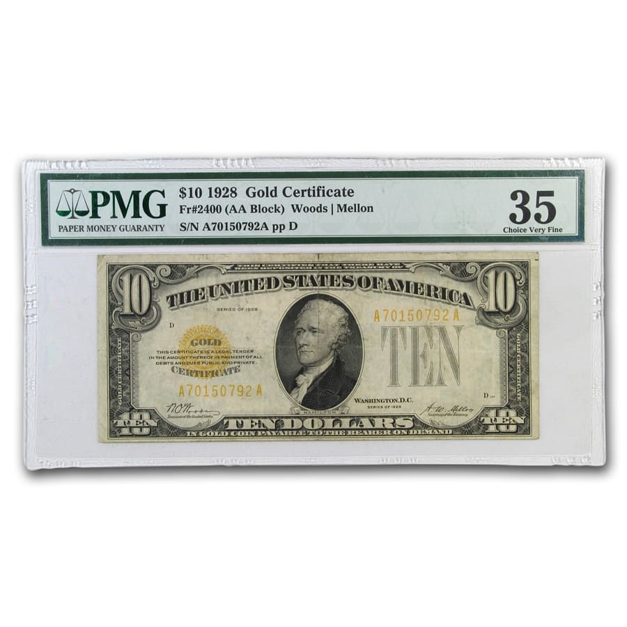 1928 $10 Gold Certificate VF-35 PMG (Fr#2400)