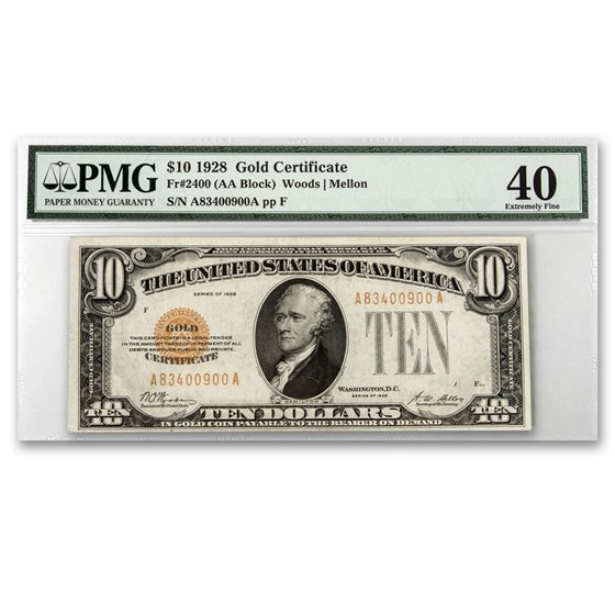 1928 $10 Gold Certificate XF-40 PMG (Fr#2400) 1928 $10 Gold Certificate XF-40 PMG (Fr#2400)