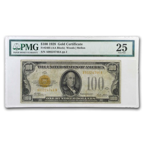 1928 $100 Gold Certificate VF-25 PMG (Fr#2405) 1928 $100 Gold Certificate VF-25 PMG (Fr#2405)