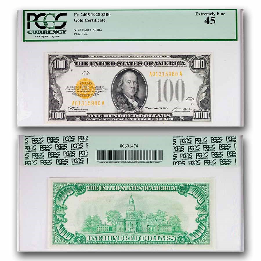1928 $100 Gold Certificate XF-45 PCGS (Fr#2405)