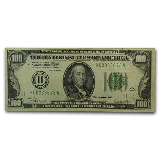 1928 (11-Dallas) $100 FRN VF (Dark Green) 1928 (11-Dallas) $100 FRN VF (Dark Green)
