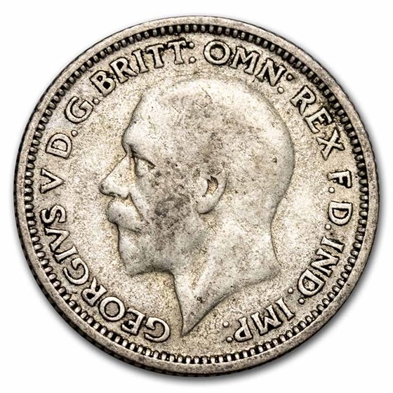 1928-1936 Great Britain Silver 6 Pence George V Avg Circ 1928-1936 Great Britain Silver 6 Pence George V Avg Circ