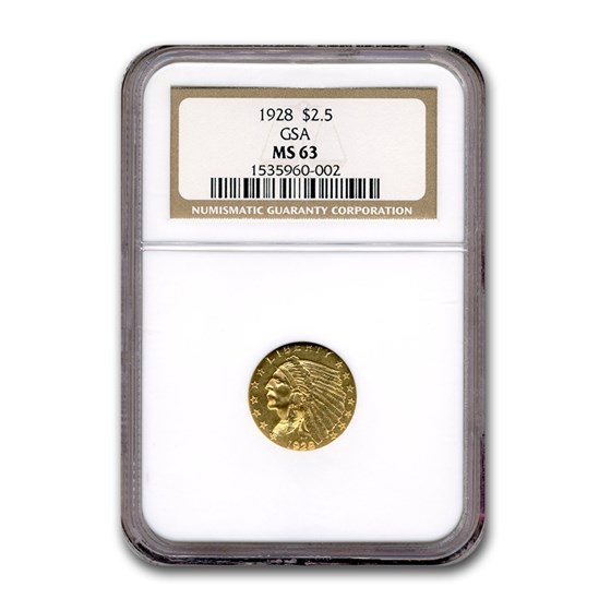 1928 $2.50 Indian Gold Quarter Eagle MS-63 NGC (GSA) 1928 $2.50 Indian Gold Quarter Eagle MS-63 NGC (GSA)