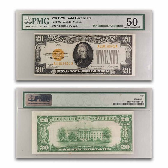 1928 $20 Gold Certificate AU-50 PMG (Fr#2402) 1928 $20 Gold Certificate AU-50 PMG (Fr#2402)