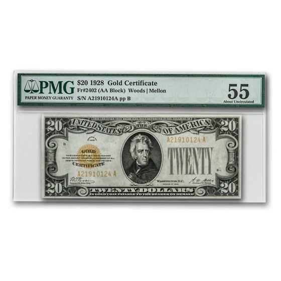 1928 $20 Gold Certificate AU-55 PMG 1928 $20 Gold Certificate AU-55 PMG