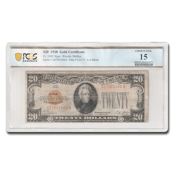 1928 $20 Gold Certificate F-15 PCGS (Fr#2402) 1928 $20 Gold Certificate F-15 PCGS (Fr#2402)