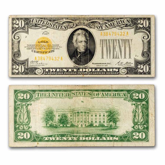 1928 $20 Gold Certificate Fine (Fr#2402) Details