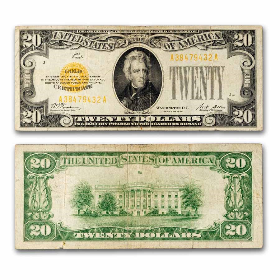 1928 $20 Gold Certificate Fine (Fr#2402) Details