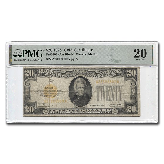 1928 $20 Gold Certificate VF-20 Net PMG 1928 $20 Gold Certificate VF-20 Net PMG