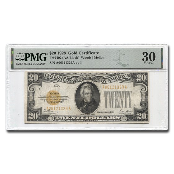 1928 $20 Gold Certificate VF-30 PMG 1928 $20 Gold Certificate VF-30 PMG