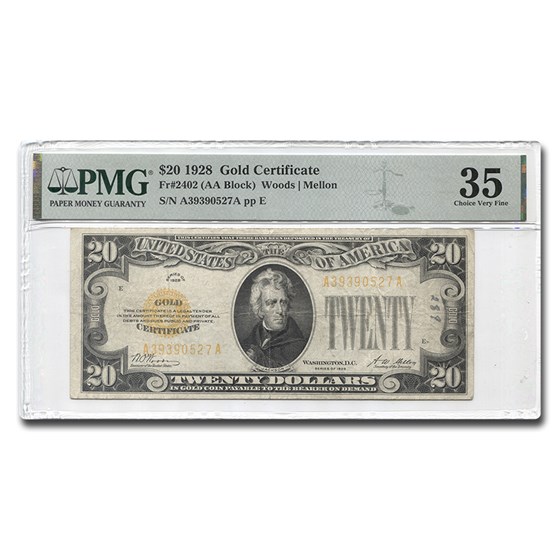 1928 $20 Gold Certificate VF-35 PMG 1928 $20 Gold Certificate VF-35 PMG
