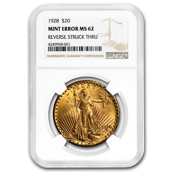 1928 $20 St. Gaudens Gold Dbl Eagle MS-62 NGC (Rev Struck Thru) 1928 $20 St. Gaudens Gold Dbl Eagle MS-62 NGC (Rev Struck Thru)