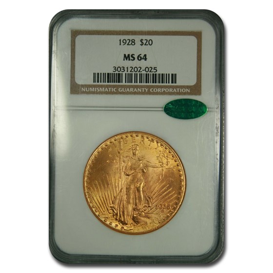 1928 $20 St Gaudens Gold Double Eagle MS-64 NGC CAC