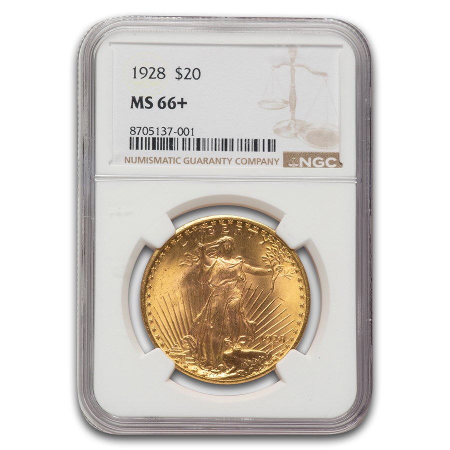 1928 $20 St Gaudens Gold Double Eagle MS-66+ NGC