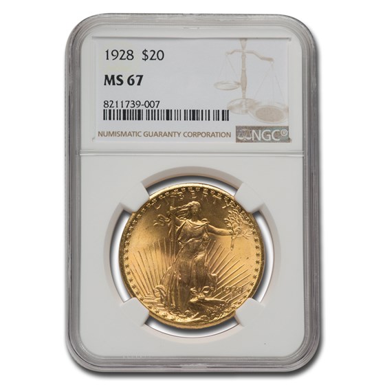 1928 $20 St Gaudens Gold Double Eagle MS-67 NGC 1928 $20 St Gaudens Gold Double Eagle MS-67 NGC