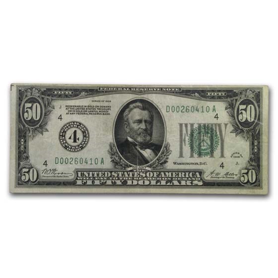1928 (4-Cleveland) $50 FRN VF (Fr#2100-D)