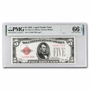 1928 $5.00 U.S. Note Red Seal Choice CU-66 EPQ PMG (Fr#1525)