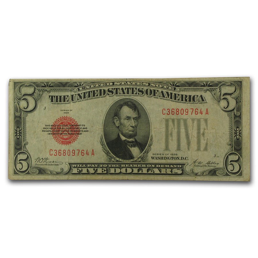 1928 $5.00 U.S. Note Red Seal Fine (Fr#1525)
