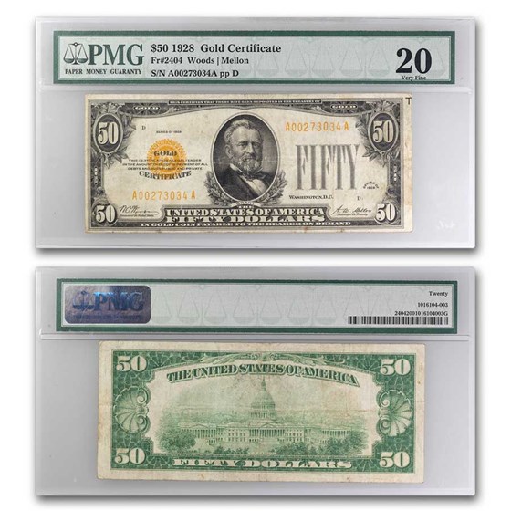 1928 $50 Gold Certificate VF-20 PMG (Fr#2404) 1928 $50 Gold Certificate VF-20 PMG (Fr#2404)