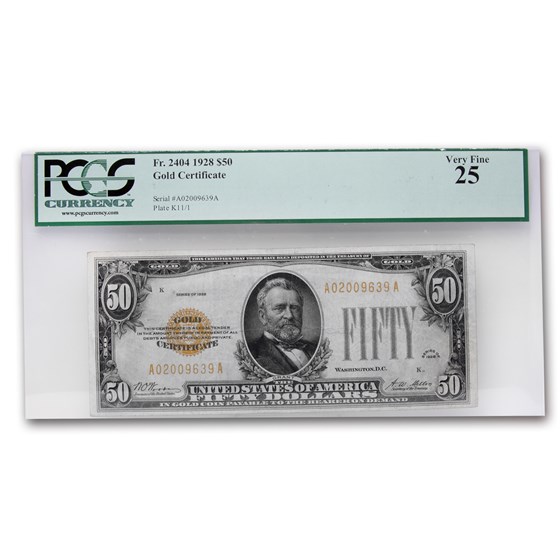 1928 $50 Gold Certificate VF-25 PCGS (Fr#2404) 1928 $50 Gold Certificate VF-25 PCGS (Fr#2404)