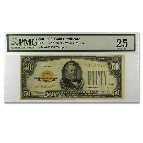 1928 $50 Gold Certificate VF-25 PMG (Fr#2404) 1928 $50 Gold Certificate VF-25 PMG (Fr#2404)