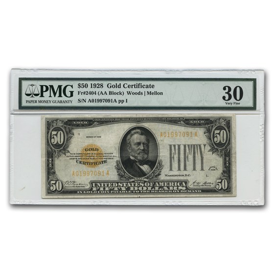 1928 $50 Gold Certificate VF-30 PMG 1928 $50 Gold Certificate VF-30 PMG