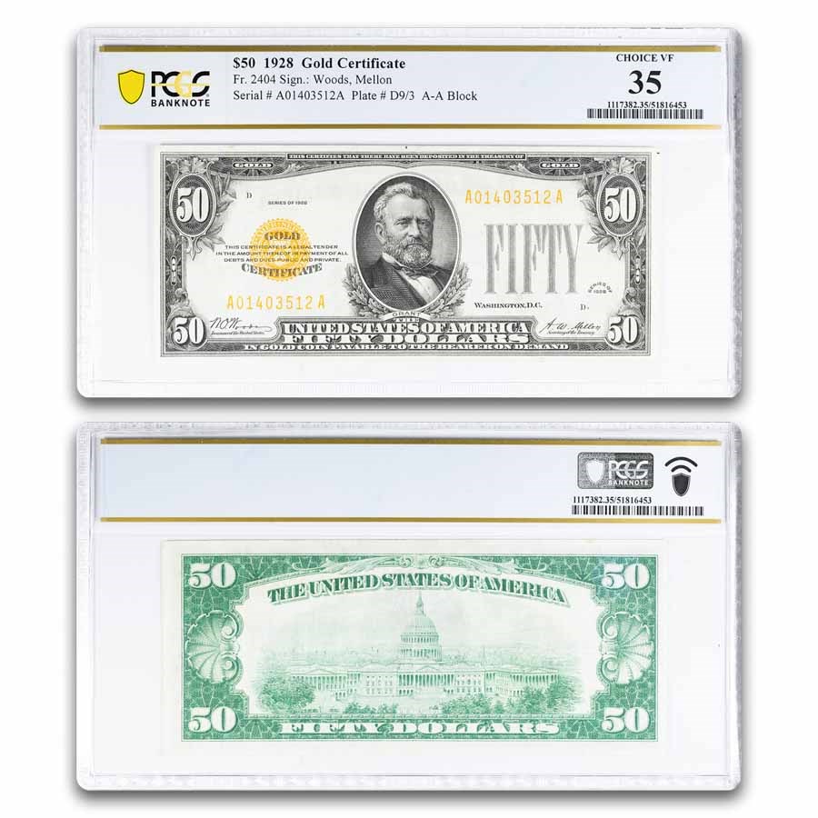 1928 $50 Gold Certificate VF-35 PCGS (Fr#2404)
