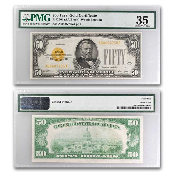 1928 $50 Gold Certificate VF-35 PMG (Fr#2404) 1928 $50 Gold Certificate VF-35 PMG (Fr#2404)