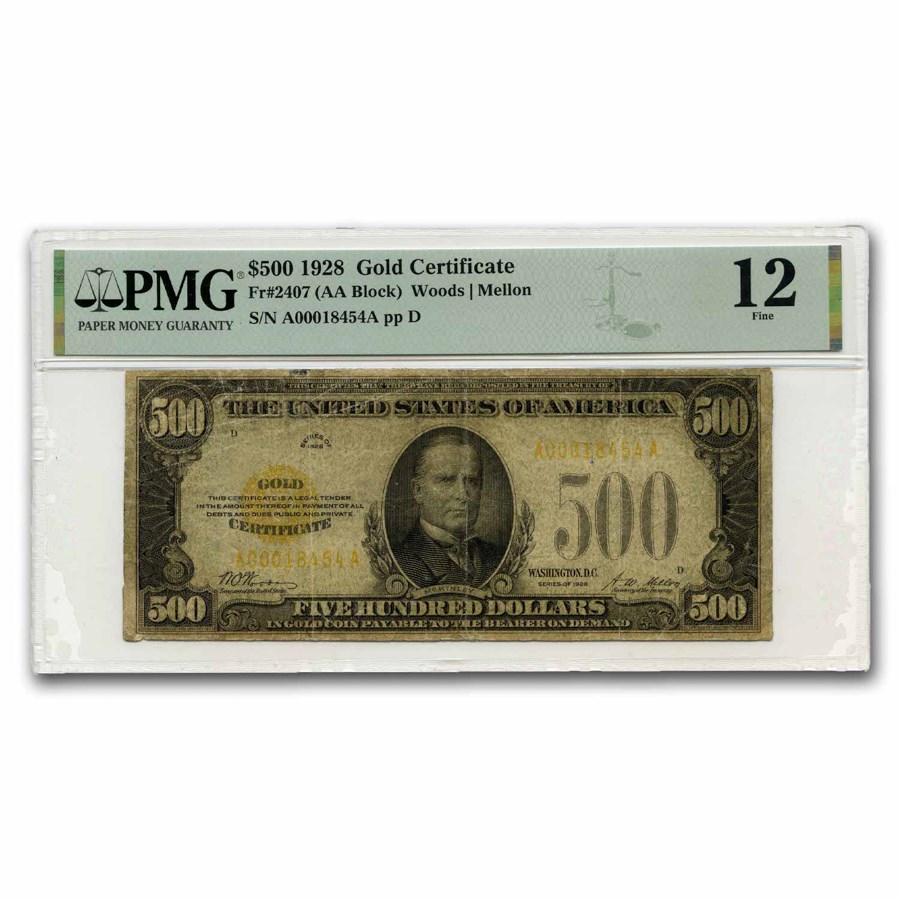1928 $500 Gold Certificate F-12 PMG (Fr#2407) Repaired