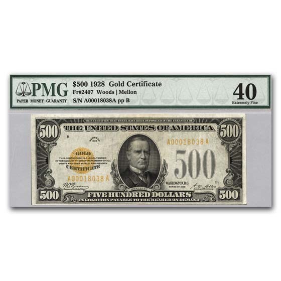 1928 $500 Gold Certificate XF-40 PMG For Sale | $500 FRN's (1928 & 1934 ...