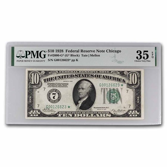 1928* (7-Chicago) $10 FRN CH VF-35 EPQ PMG (Fr#2000-G*) Star Note 1928* (7-Chicago) $10 FRN CH VF-35 EPQ PMG (Fr#2000-G*) Star Note