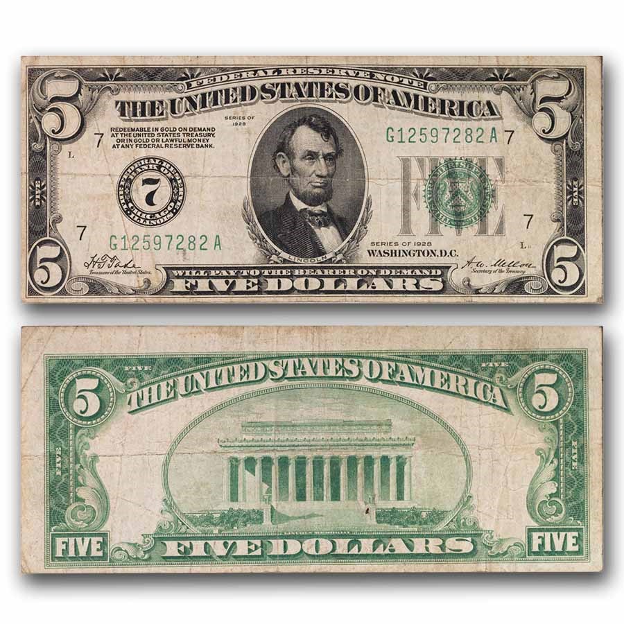 1928 (7-Chicago) $5.00 FRN Fine (Fr#1950-G)