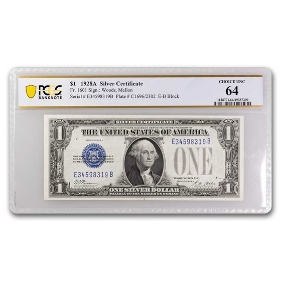 1928-A $1.00 Silver Certificate CU-64 PCGS (Fr#1601) 1928-A $1.00 Silver Certificate CU-64 PCGS (Fr#1601)