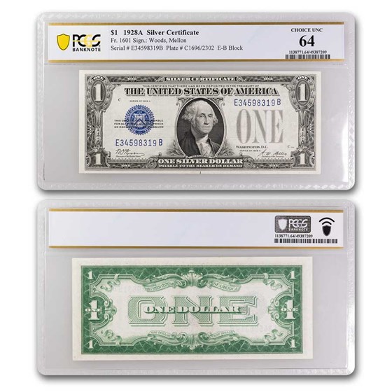 1928-A $1.00 Silver Certificate CU-64 PCGS (Fr#1601) 1928-A $1.00 Silver Certificate CU-64 PCGS (Fr#1601)