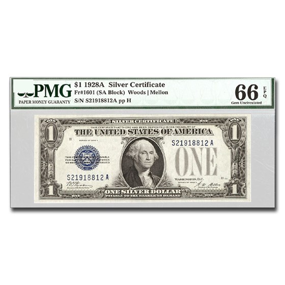 1928-A $1.00 Silver Certificate Gem CU-66 EPQ PMG (Fr#1601)