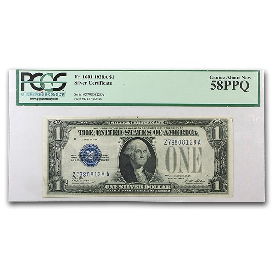 1928-A $1.00 Silver Certificates AU-58 PPQ 1928-A $1.00 Silver Certificates AU-58 PPQ
