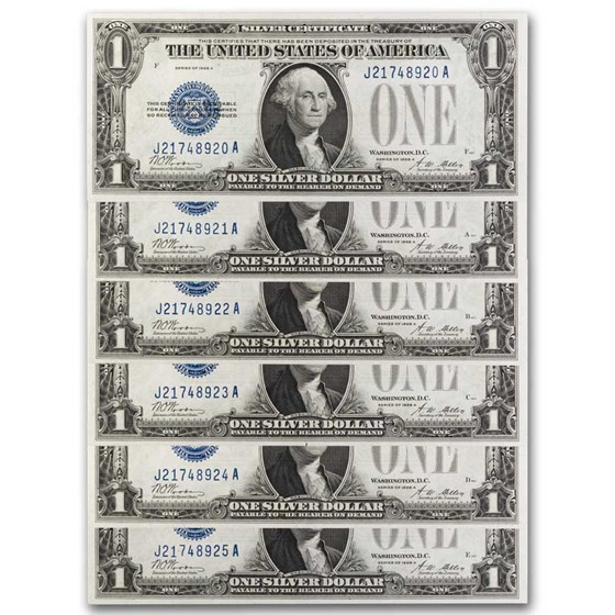 1928-A $1.00 Silver Certificates CU (Fr#1601) 6 Consecutive 1928-A $1.00 Silver Certificates CU (Fr#1601) 6 Consecutive
