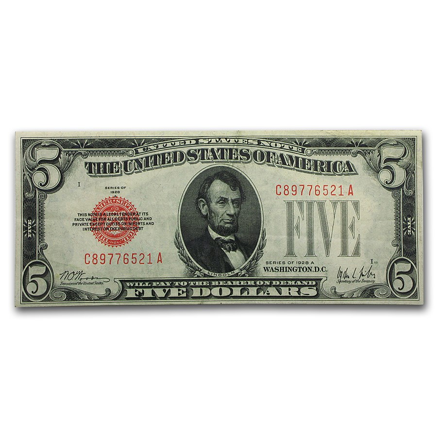 1928-A $5.00 U.S. Note Red Seal AU (Fr#1526)