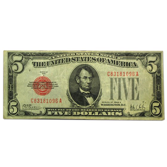 1928-A $5.00 U.S. Note Red Seal VF (Fr#1526) 1928-A $5.00 U.S. Note Red Seal VF (Fr#1526)