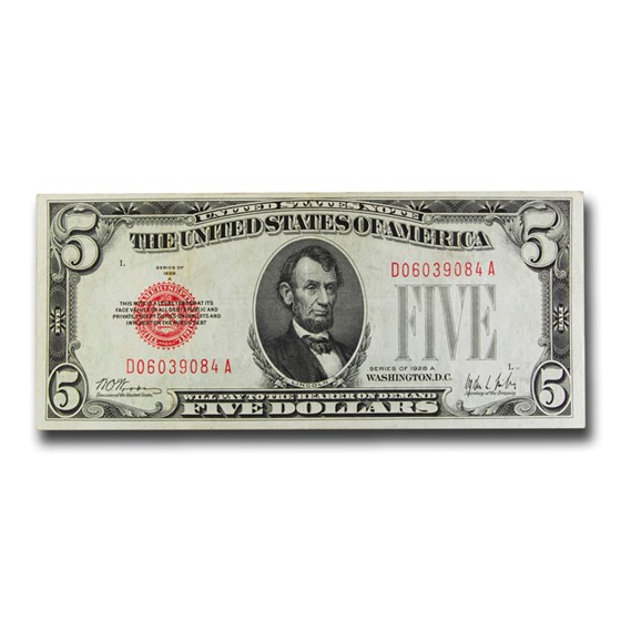 1928-A $5.00 U.S. Note Red Seal XF (Fr#1526) 1928-A $5.00 U.S. Note Red Seal XF (Fr#1526)