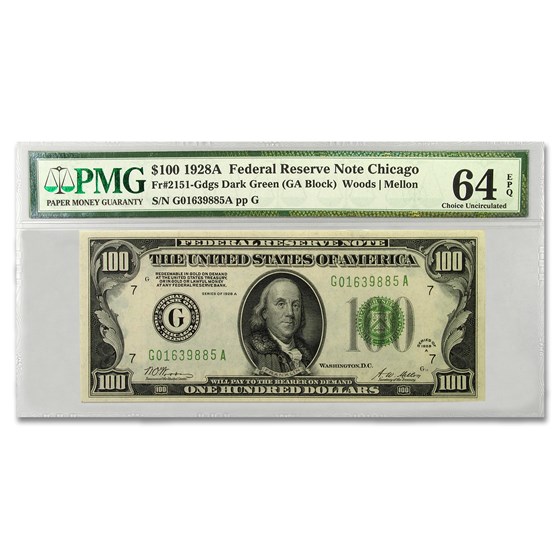 1928-A (G-Chicago) $100 FRN CU-64 EPQ PMG (Fr#2151-G) 1928-A (G-Chicago) $100 FRN CU-64 EPQ PMG (Fr#2151-G)