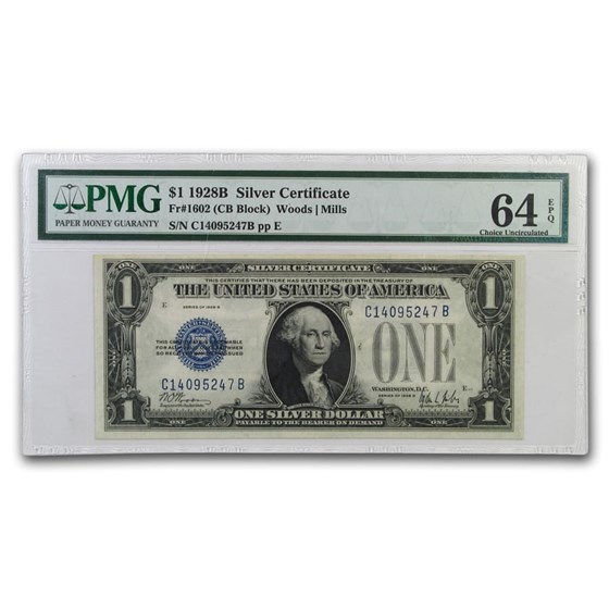1928-B $1.00 Silver Certificate CU-64 EPQ PMG (Fr#1602) 1928-B $1.00 Silver Certificate CU-64 EPQ PMG (Fr#1602)