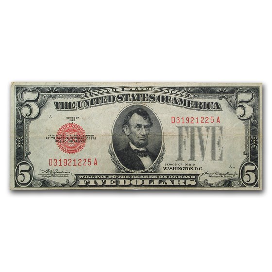 1928-B $5.00 U.S. Note Red Seal VF (Fr#1527)