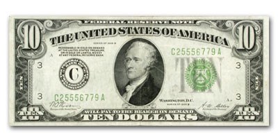 1928-B (C-Philadelphia) $10 FRN XF (Light Green Seal) 1928-B (C-Philadelphia) $10 FRN XF (Light Green Seal)